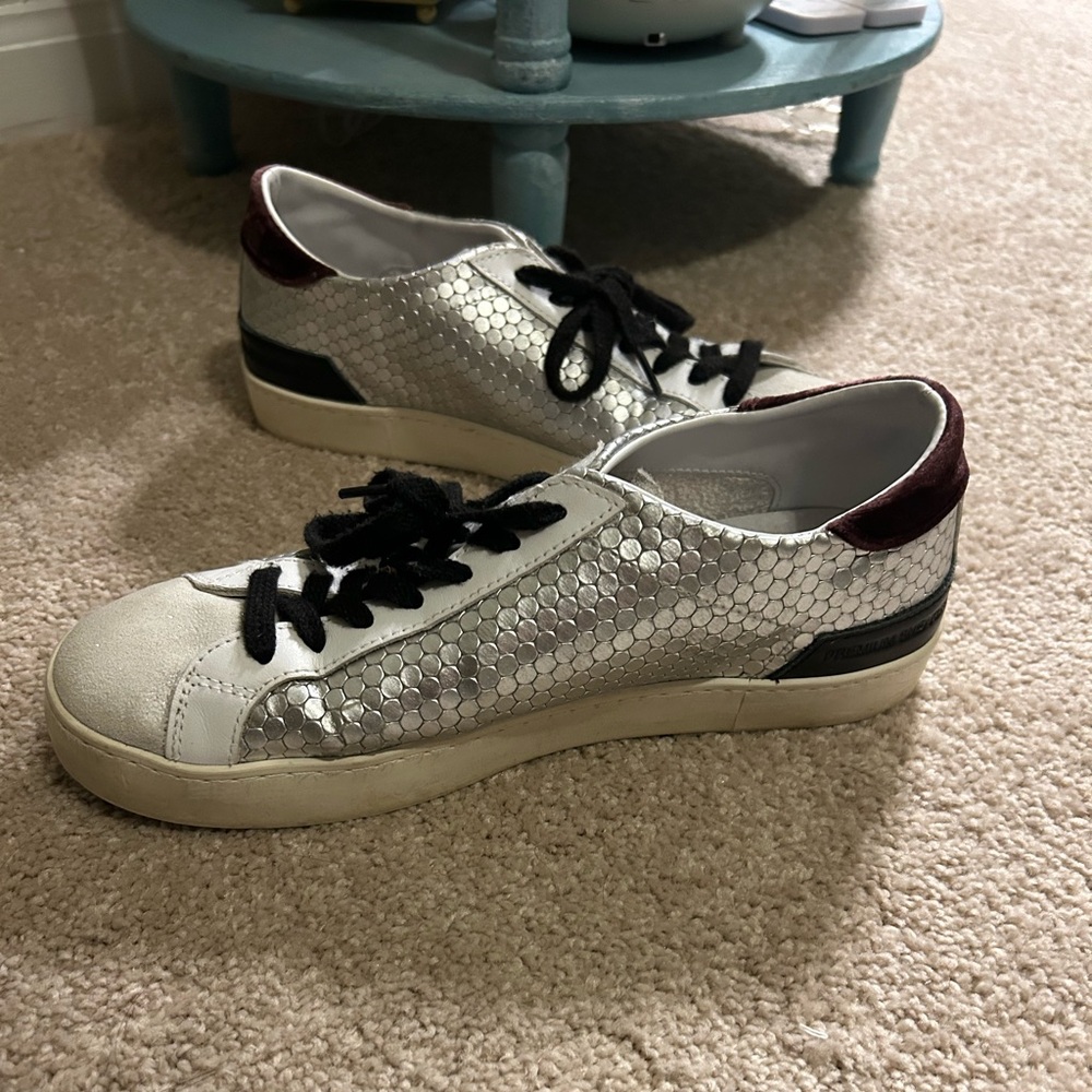 DATE Women’s Silver and Black Leather Studded Sneakers Size 8 - Picture 1 of 8